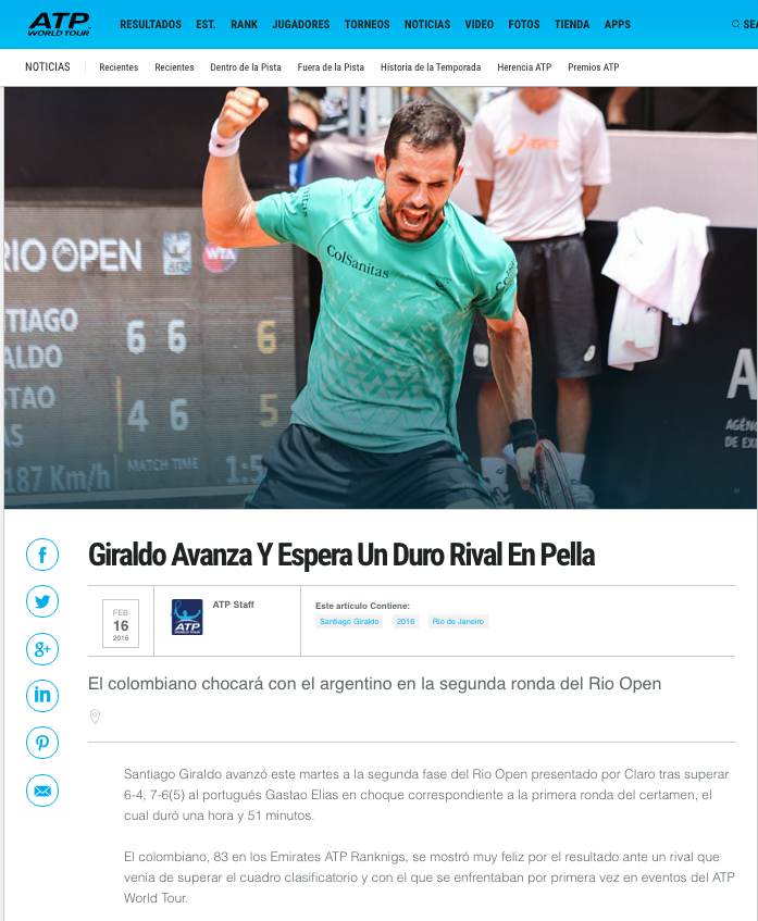 Giraldo Avanza Y Espera Un Duro Rival En Pella ATP Tenis